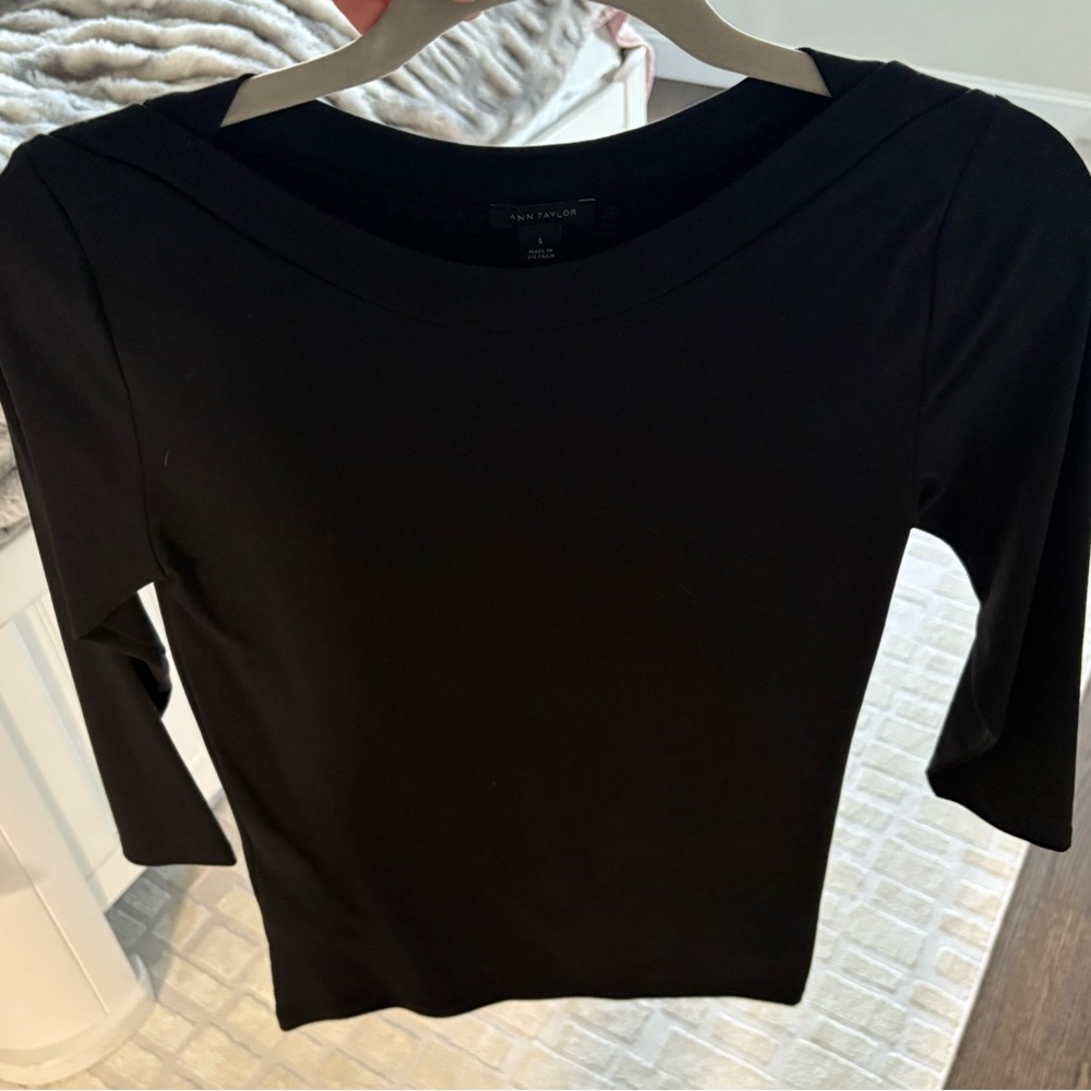 Ann Taylor Black Long Sleeve Boatneck Top
